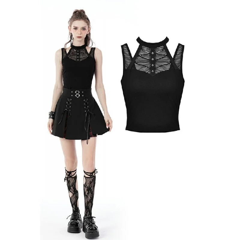 Women's Punk Halterneck Cutout Mesh Tank Top
