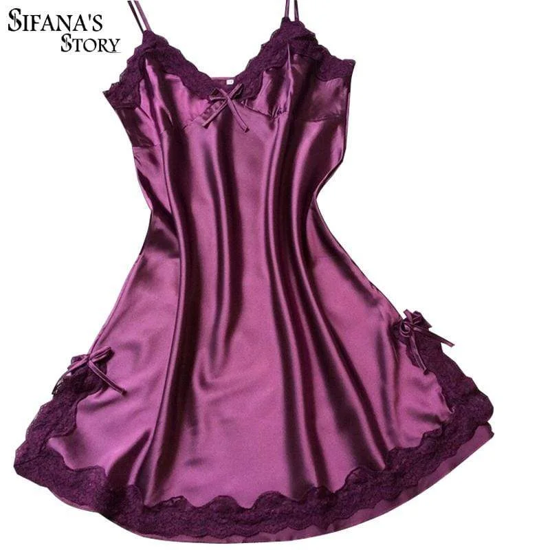 Sexy Night Dress Women Silk Night Dress Polyester pajama sets