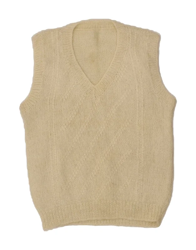 VINTAGE Womens Vest Tank Top UK 12 Medium Beige Thermal sweaters