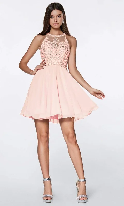 Cinderella Divine - CD0141 Beaded Lace Halter Neck Chiffon Cocktail Dress - 1 pc Blush In Size XS and 1 pc Champagne In Size M Available Gothic party dresses
