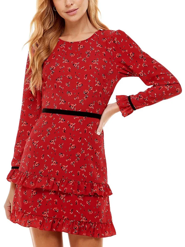 Juniors Womens Floral Mini Fit & Flare Dress Leather Mini Skirt