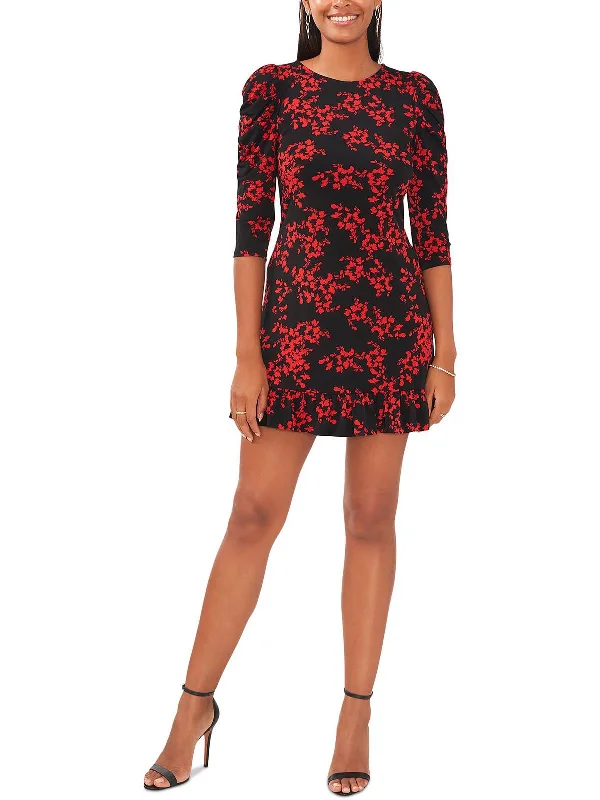 Petites Womens Floral Short Mini Dress Simple Mini Skirt