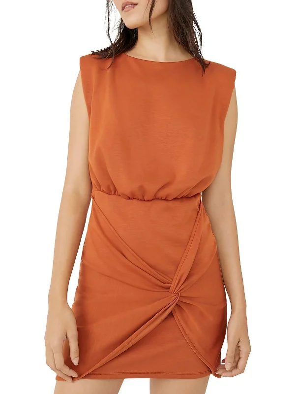 Runaway Womens Knit Wrap Mini Dress Colorblock Mini Skirt