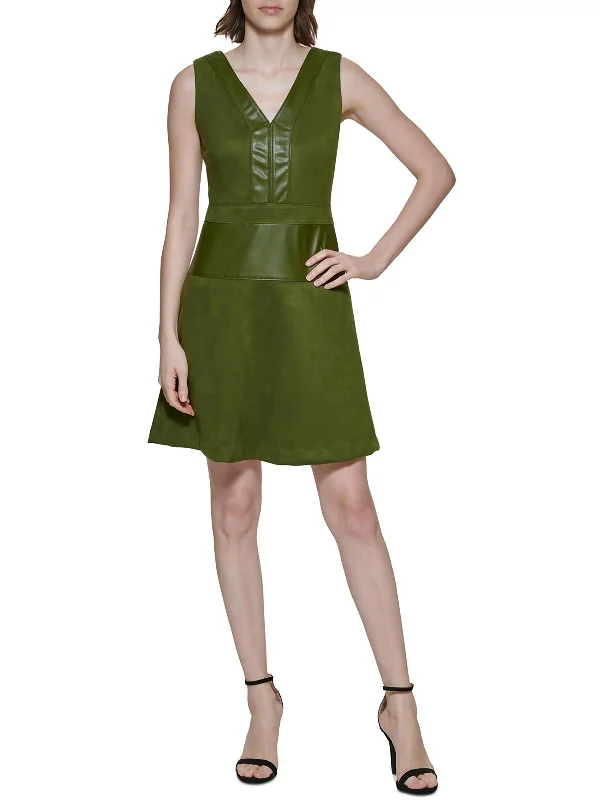 Womens Faux Suede Mini Fit & Flare Dress Mini Skirt Fashion