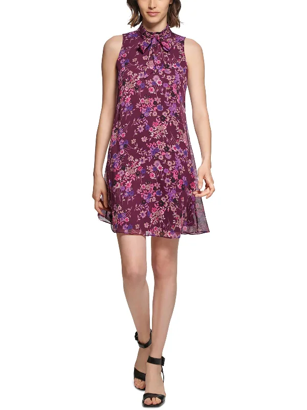 Womens Floral Mini Shift Dress Trendy Mini Skirt