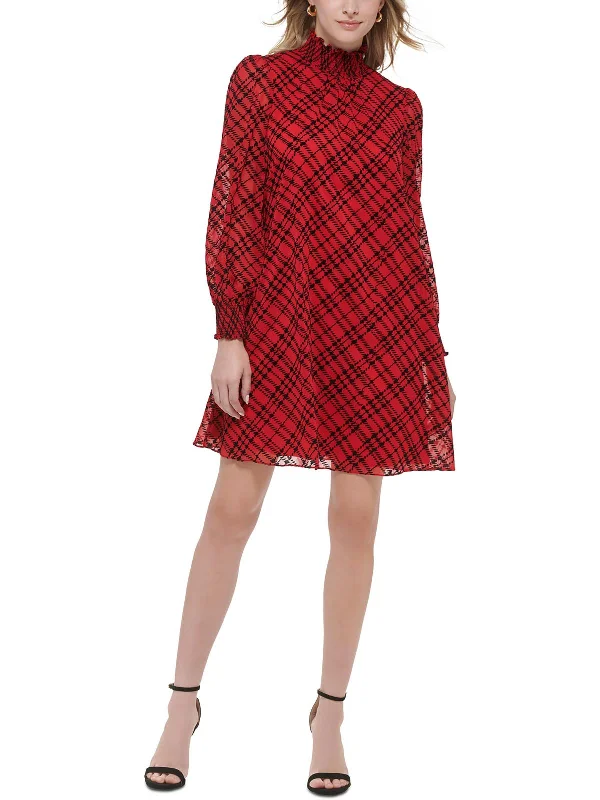 Womens Plaid Mini Shift Dress Mini Skirt Set