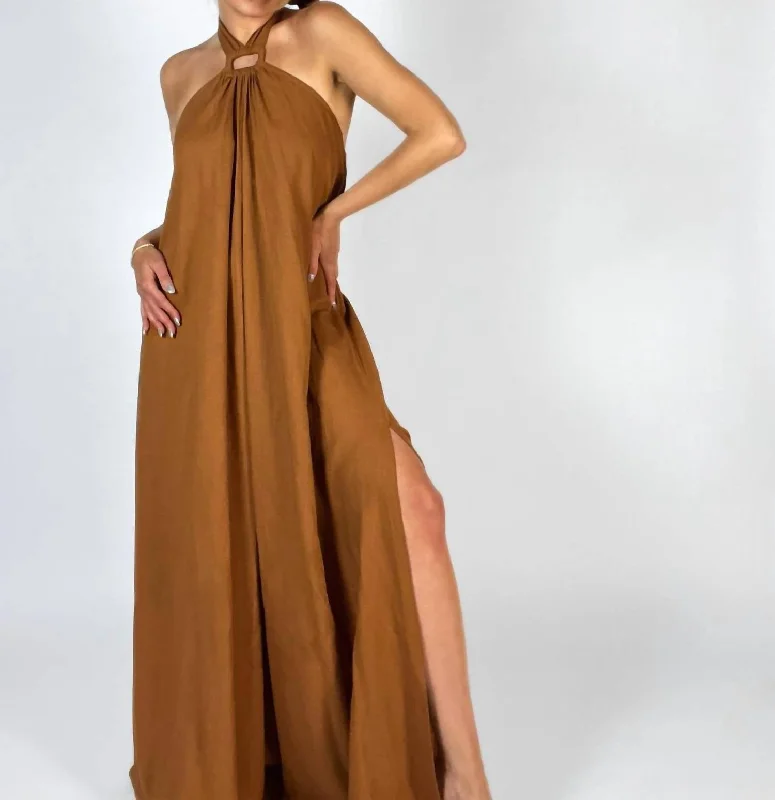 Backless Halter Dress In Brown Party unclassified dresses