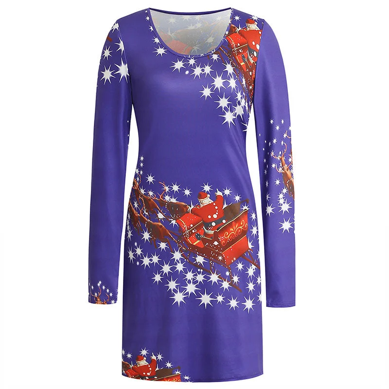 Christmas Reindeer Snowflakes Crewneck Dress Comfortable unclassified dresses