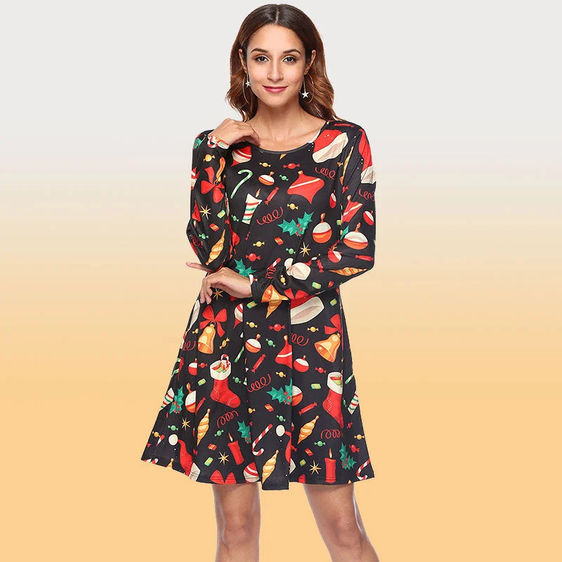Cute Christmas Cartoon Print A Line Dress Trendy unclassified dresses