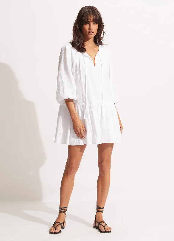 Fallow Textured Cotton Cover Up - White Ruffled unclassified dresses