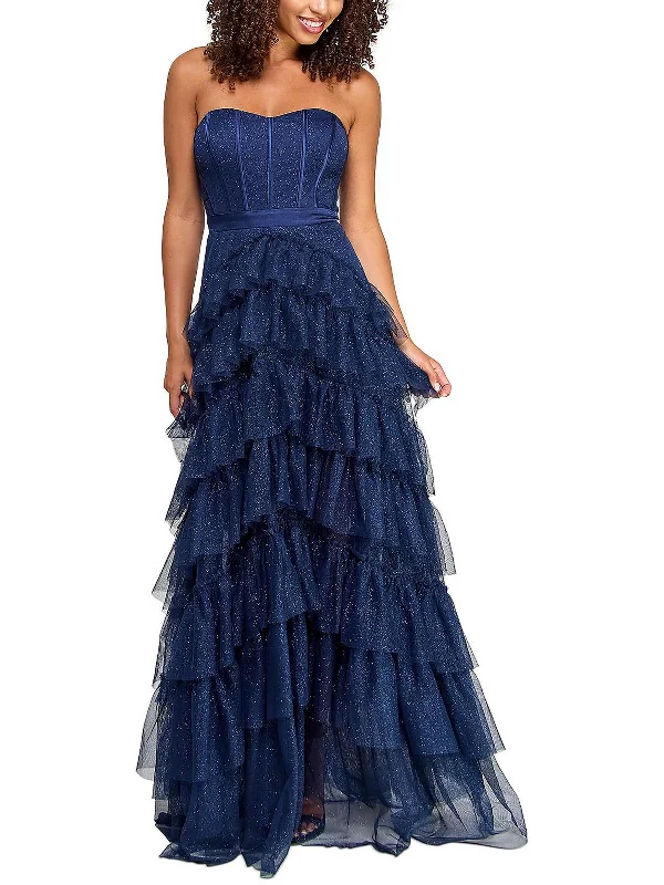 Juniors Womens Glitter Tiered Evening Dress Discounted unclassified dresses