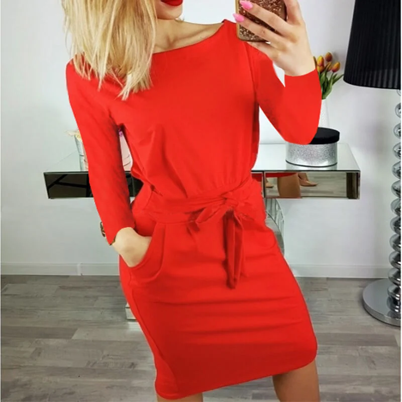 Plain Strappy Tie Waist Sheath Dress Bright color unclassified dresses