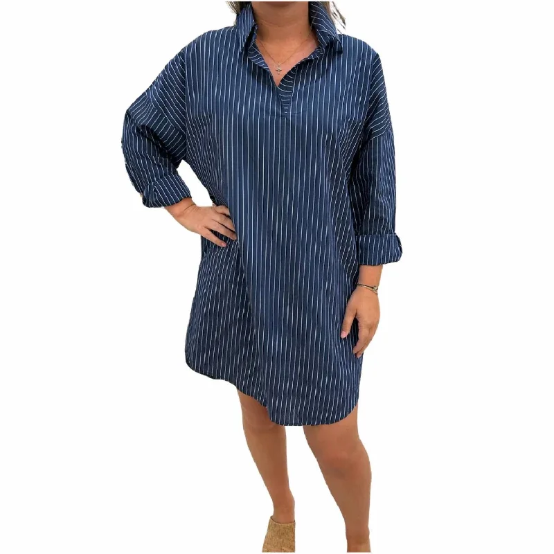 Preppy Fall Stripe Dress In Navy Striped unclassified dresses