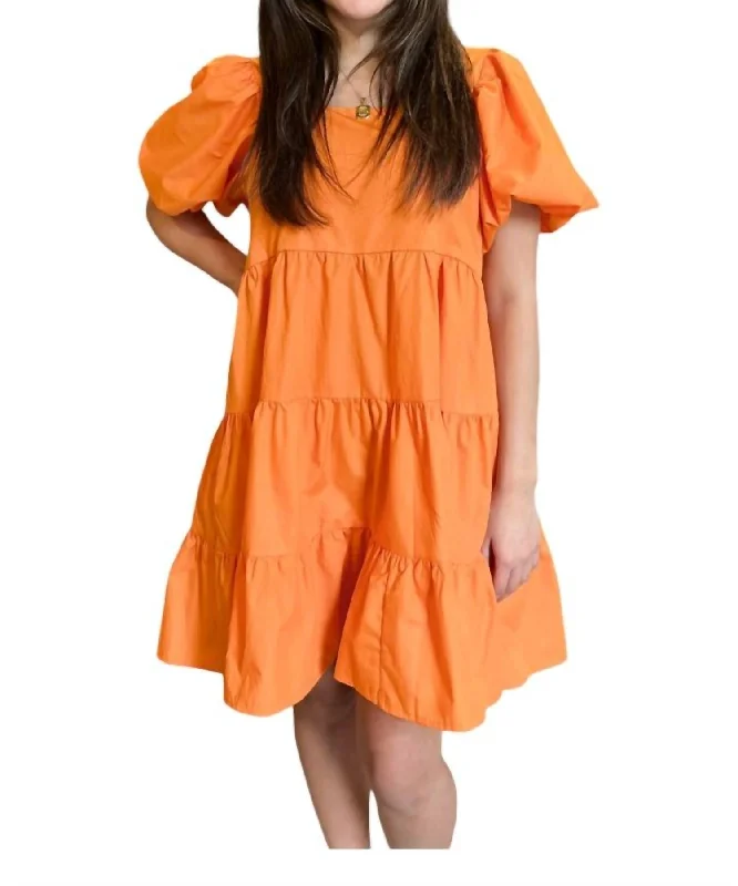 Rockin R' Puff Sleeve Dress In Orange Elegant unclassified dresses