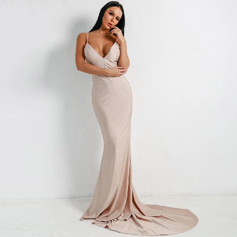 V Neck Sling Backless Dress Stretchy unclassified dresses