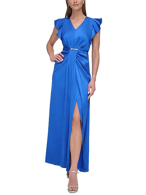 Womens Satin V-Neck Evening Dress Dark color unclassified dresses